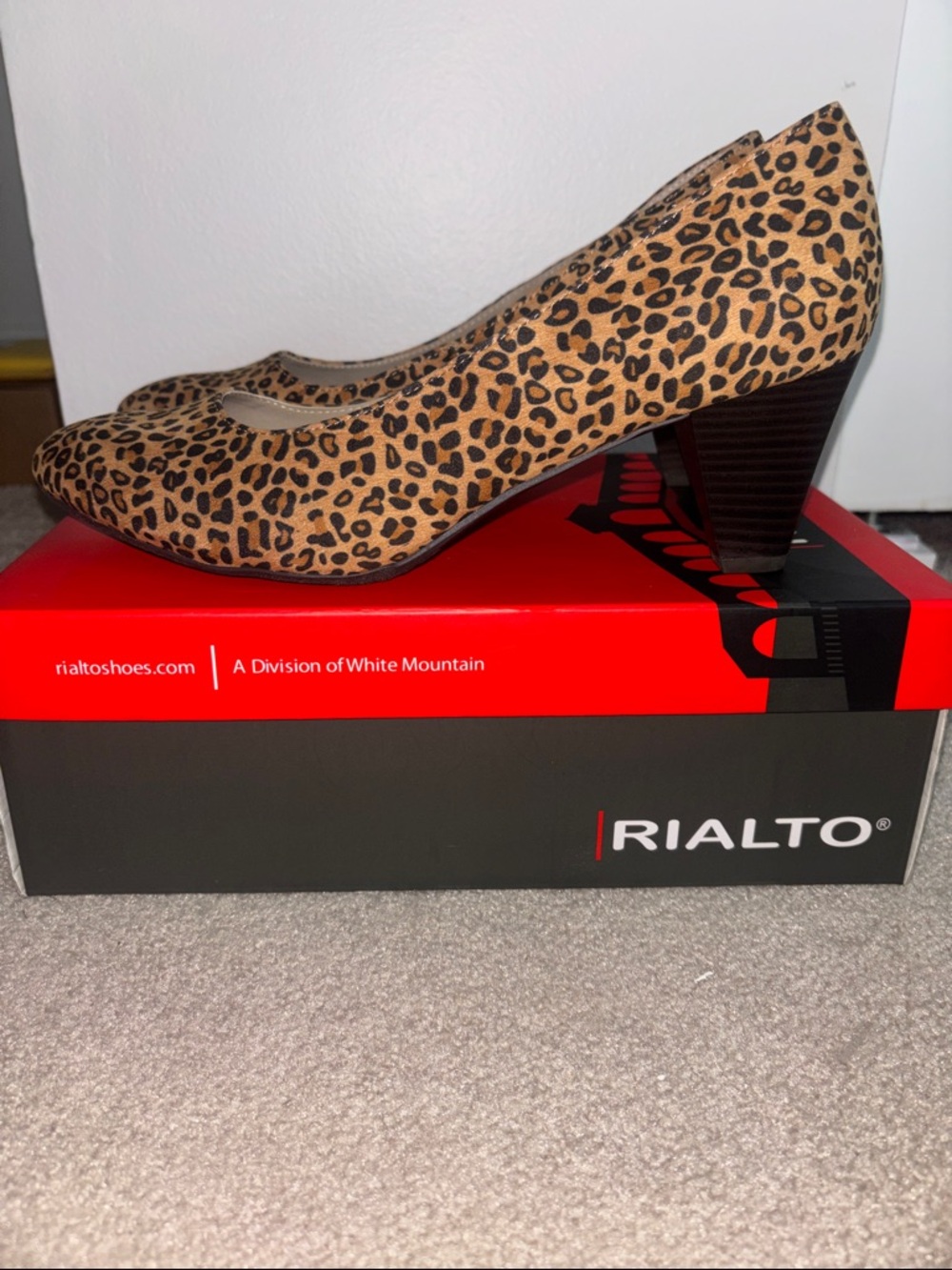 Rialto Leopard-Print Mid Heel Pumps in Tan and Black